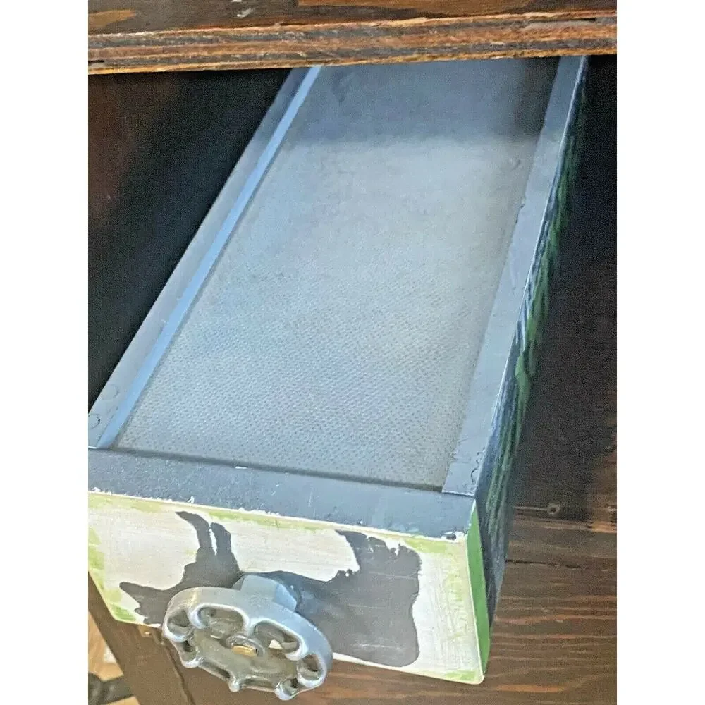 Farmhouse Wood Drawer Crate w/ Vintage Dairy Cow Spigot Handle, Green/Black